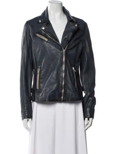 Pre-owned Mauritius Leather Biker Jacket In Blue