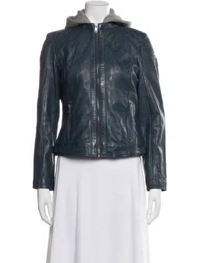Pre-owned Mauritius Leather Biker Jacket In Blue