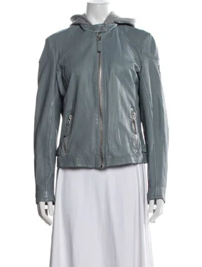 Pre-owned Mauritius Leather Biker Jacket In Blue