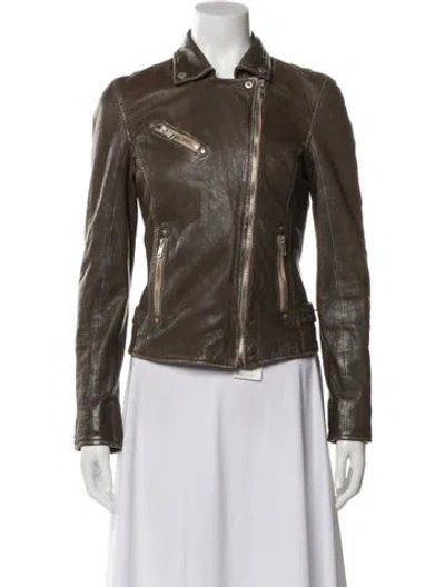 Pre-owned Mauritius Leather Biker Jacket In Brown