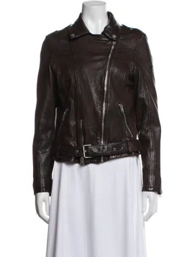 Pre-owned Mauritius Leather Biker Jacket In Brown