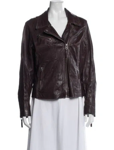 Pre-owned Mauritius Leather Biker Jacket In Burgundy