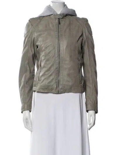 Pre-owned Mauritius Leather Biker Jacket In Gray