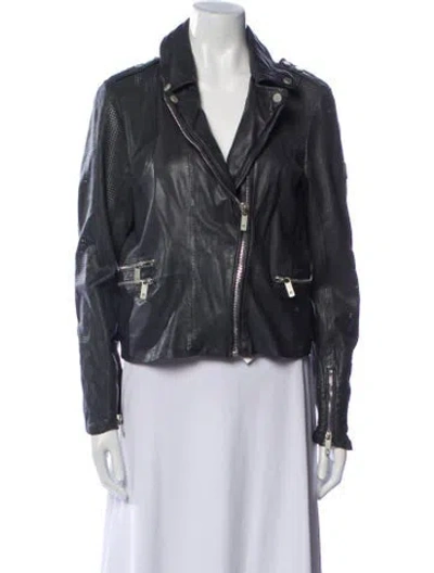 Pre-owned Mauritius Leather Biker Jacket In Gray