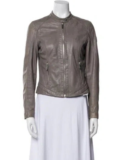 Pre-owned Mauritius Leather Biker Jacket In Gray