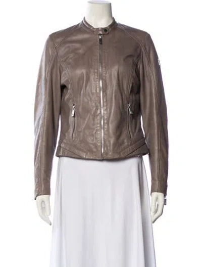 Pre-owned Mauritius Leather Biker Jacket In Gray