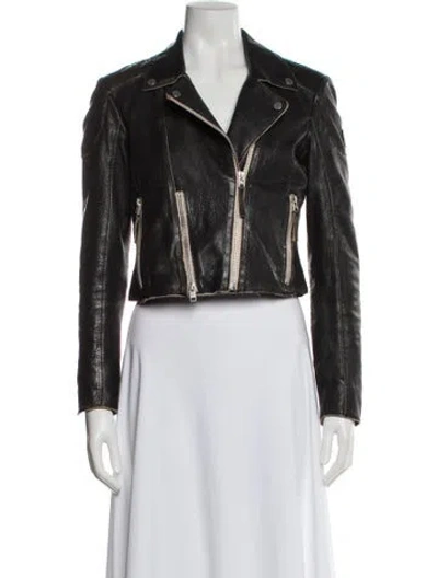 Pre-owned Mauritius Leather Biker Jacket In Gray