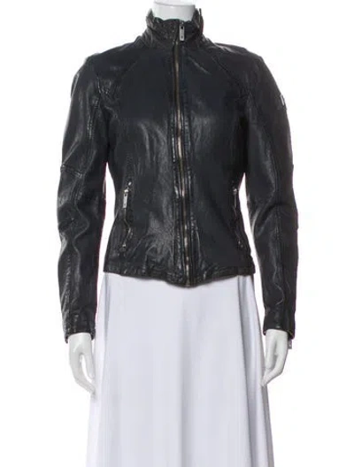 Pre-owned Mauritius Leather Biker Jacket In Gray