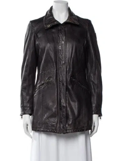 Pre-owned Mauritius Leather Biker Jacket In Gray