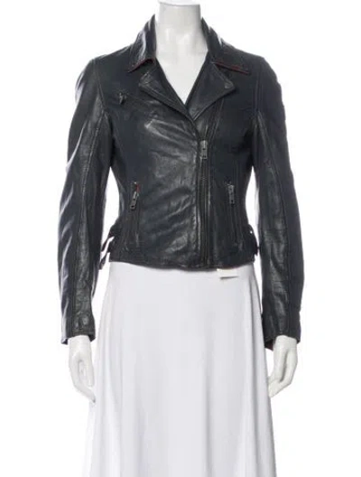 Pre-owned Mauritius Leather Biker Jacket In Gray
