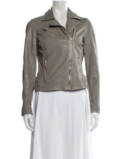 Pre-owned Mauritius Leather Biker Jacket In Gray