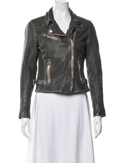 Pre-owned Mauritius Leather Biker Jacket In Gray