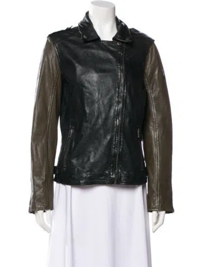 Pre-owned Mauritius Leather Biker Jacket In Green