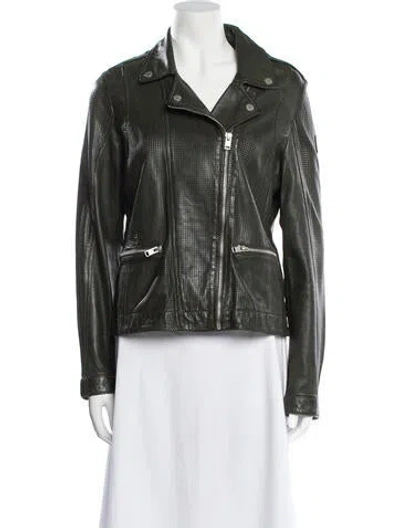 Pre-owned Mauritius Leather Biker Jacket In Green