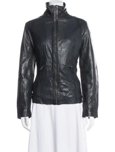 Pre-owned Mauritius Leather Biker Jacket In Grey