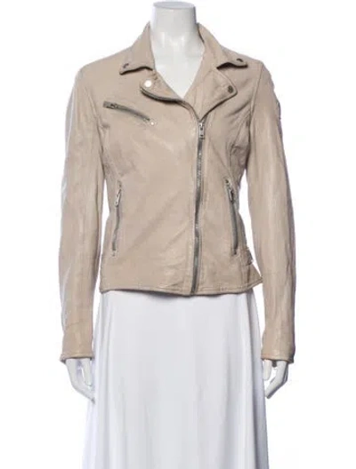Pre-owned Mauritius Leather Biker Jacket In Neutrals