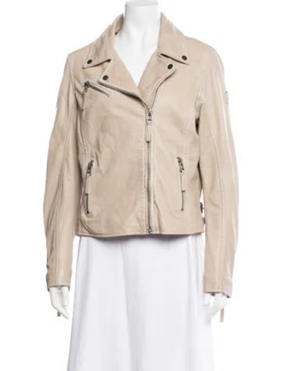 Pre-owned Mauritius Leather Biker Jacket In Neutrals