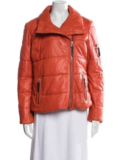 Pre-owned Mauritius Leather Biker Jacket In Orange