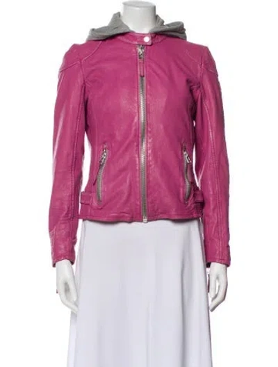 Pre-owned Mauritius Leather Biker Jacket In Pink