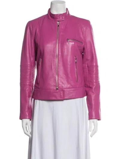 Pre-owned Mauritius Leather Biker Jacket In Pink/purple