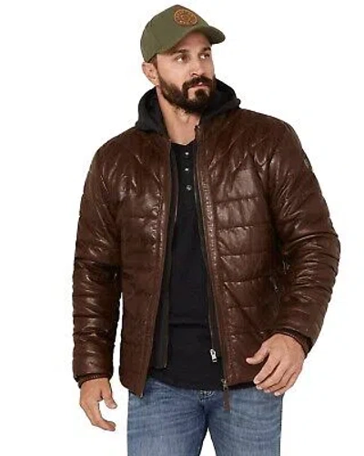 Pre-owned Mauritius Leather Mauritius Men's Leather Puffer Jacket - Storc Cf-cog In Brown