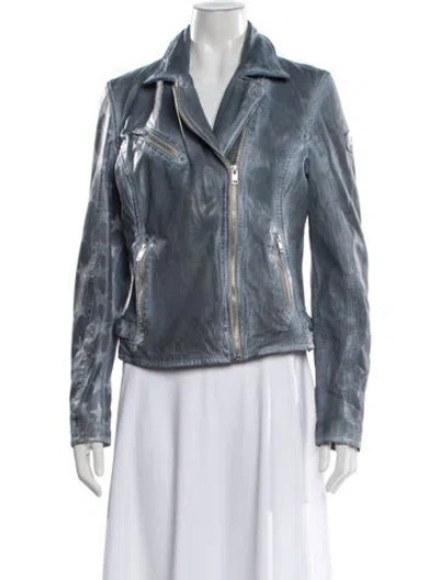 Pre-owned Mauritius Leather Patterned Biker Jacket In Blue