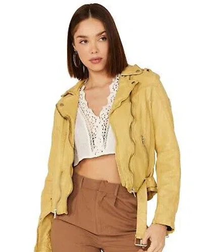 Pre-owned Mauritius Leather Women's Wild Moto Leather Jacket - Wild 2 Rf In Yellow