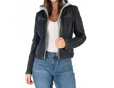 Mauritius Lisa Hooded Lambskin Jacket In Indigo In Black