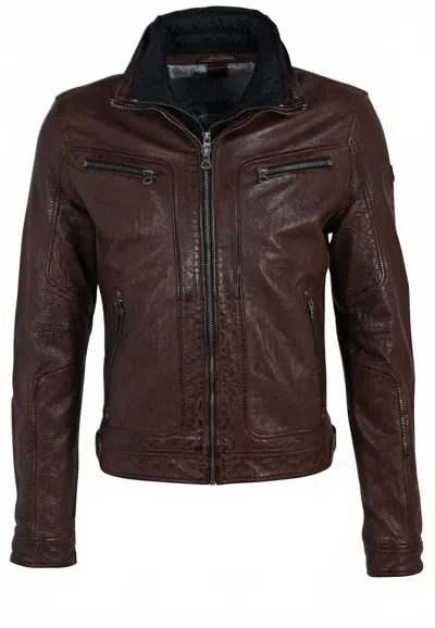 Mauritius Men's Bain Cf Leather Jacket In Dark Wood In Brown