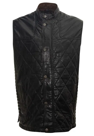 Mauritius Men's Blue Quilted Leather Hunting Vest Otis In Multi