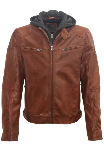 Mauritius Men's Brown Biko Uf Leather Jacket, Cognac