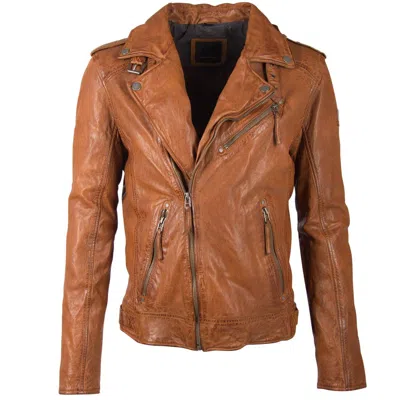 Mauritius Men's Brown Malic R F Leather Jacket, Cognac