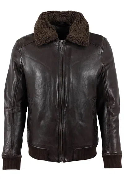 Mauritius Men's Brown Men's Leather Jacket With Shearling Collar Grovig In Multi