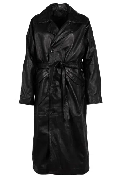 Mauritius Men's Deniz Os Leather Trench Coat, Black