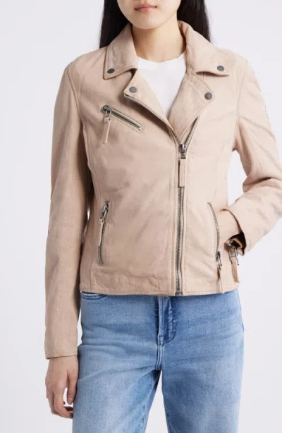 Mauritius Misty Star Back Detail Leather Moto Jacket In Brown