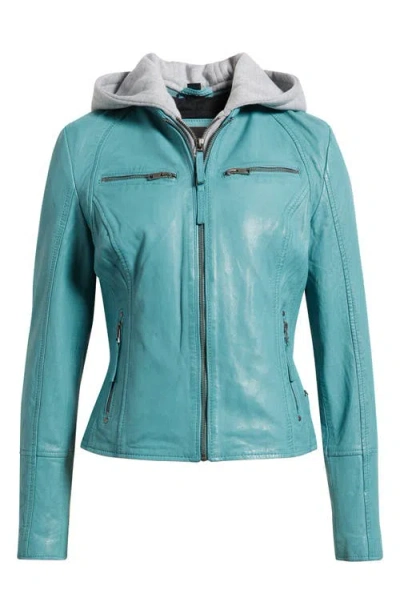 Mauritius Nola Leather Jacket With Removable Hoodie In Blue