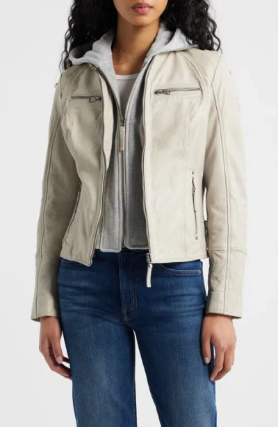 Mauritius Nola Leather Jacket With Removable Hoodie In White