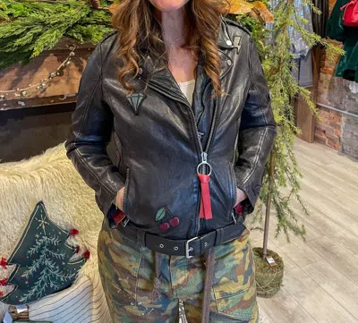 Mauritius Novelty Patch Black Leather Jacket