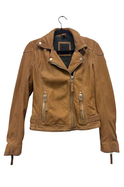 Mauritius Nubuck Leather Biker Jacket In Cognac In Green