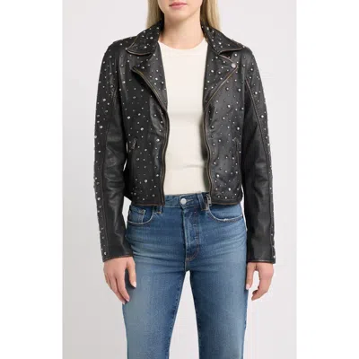 Mauritius Roxanne Studded Leather Moto Jacket In Vintage Black