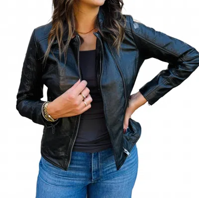 Mauritius Sharli Moto Jacket In Dark Green In Brown