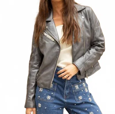 Mauritius Sofia Leather Jacket In Grey In Multi