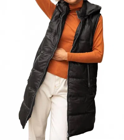 Mauritius Veo Cf Leather Puffer Vest Jacket In Black