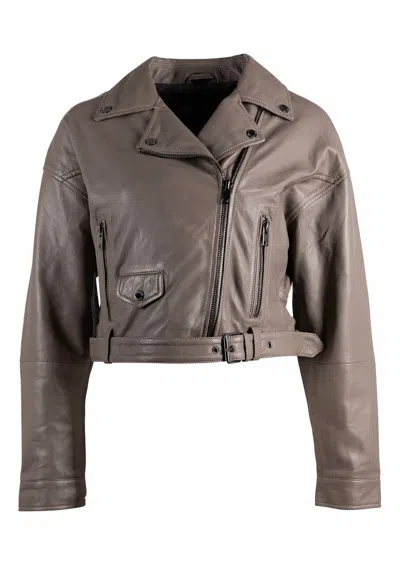 Mauritius Vercy Os Leather Jacket In Taupe In Grey