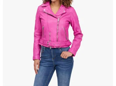 Mauritius Wild Leather Jacket In Electric Fuchsia In Pink