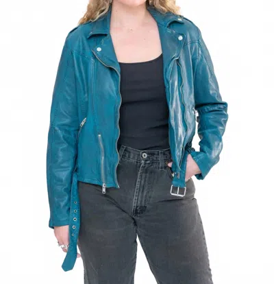 Mauritius Wild Leather Jacket In Teal In Blue