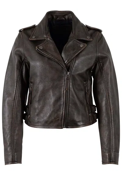 Mauritius Women's Antique Brown Leather Moto Jacket Katica