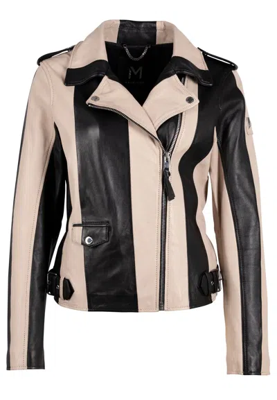 Mauritius Women's Armilla Cf Leather Jacket, Black & Beige In Beige/black