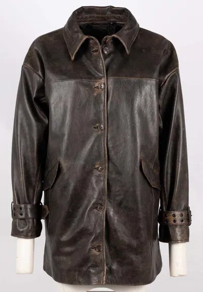 Mauritius Women's Black / Brown Teona Os Leather Jacket, Vintage Black In Black/brown