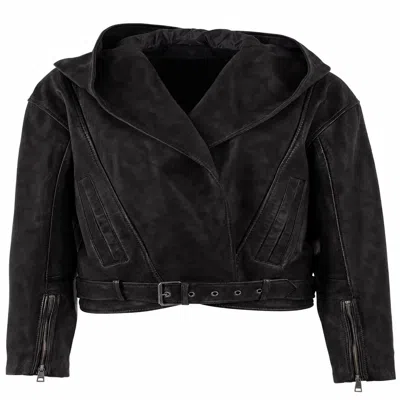Mauritius Women's Black Soft Suede Hooded Shirt-jacket Anna